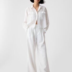 NWT GAP White Cropped 100% Linen Shirt, White, XS